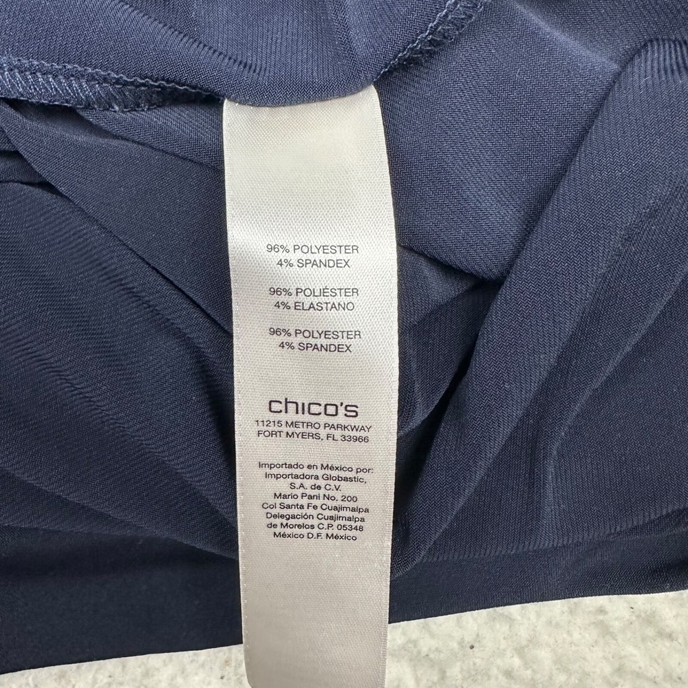 Chico's Zipper Shoulder Top Shirt Blouse Women's‎ 2 (10-12) Large Navy Blue SS - Picture 9 of 9